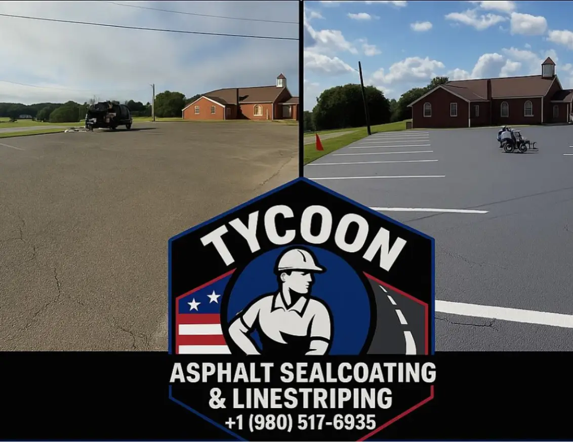 Church parking lot sealcoating and line striping completed by Tycoon Asphalt in Charlotte NC