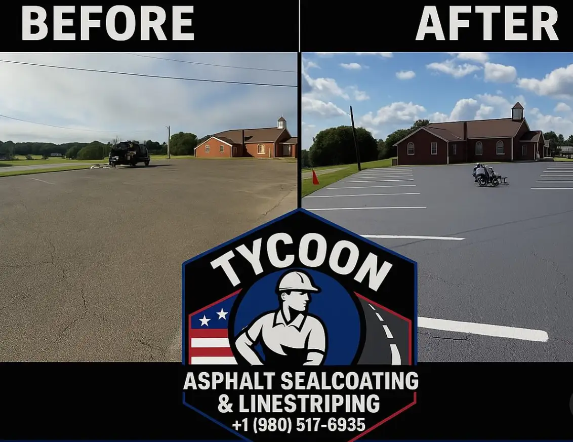 Commercial parking lot maintenance and pavement preservation at a Charlotte NC business property