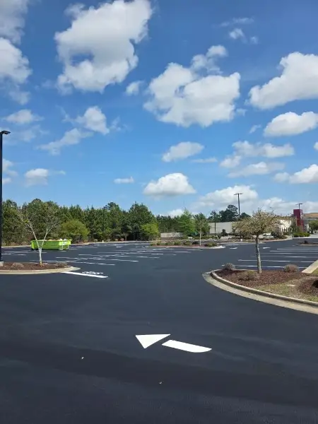 Crisp parking lot line striping and stall markings at a Charlotte NC commercial property