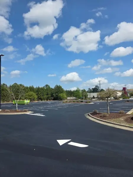 Crisp parking lot line striping and stall markings at a Charlotte NC commercial property